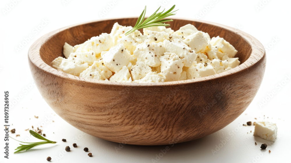 Square-shaped cheese cut into slices on a round wooden plate, on a white background Square-shaped cheese cut into slices on a round wooden plate, on a white background