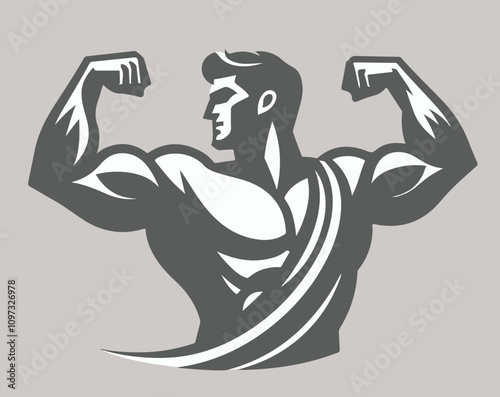 Muscular Man Flexing Muscle Logo Design Template