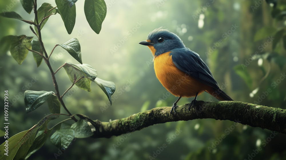 Obraz premium 木の枝で休むカラフルな小鳥