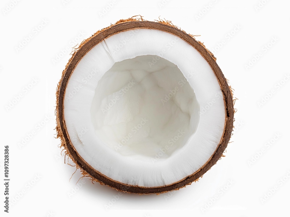 Half cut of coconut isolated on white background with clipping path Half cut of coconut isolated on white background with clipping path