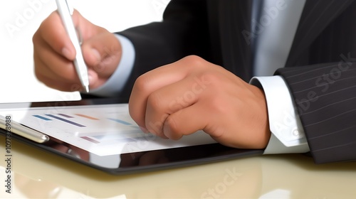 Businessman Analyzing Financial Data On Tablet