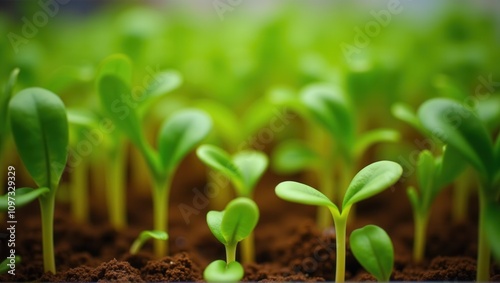 Green seedlings growing in soil, symbolizing growth, nature, and springtime. Generative, AI,