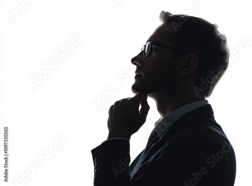 Thinking man, silhouette of a businessman thinking to find a solution, isolated on white.