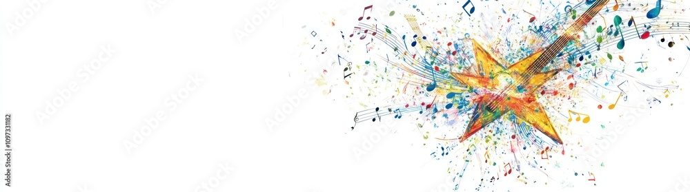Fototapeta premium A colorful starburst with musical notes, symbolizing creativity and inspiration.