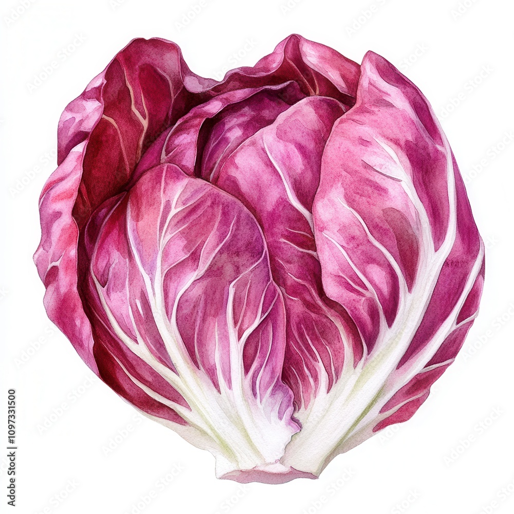 Obraz premium Close-up of a vibrant radicchio with textured purple leaves.