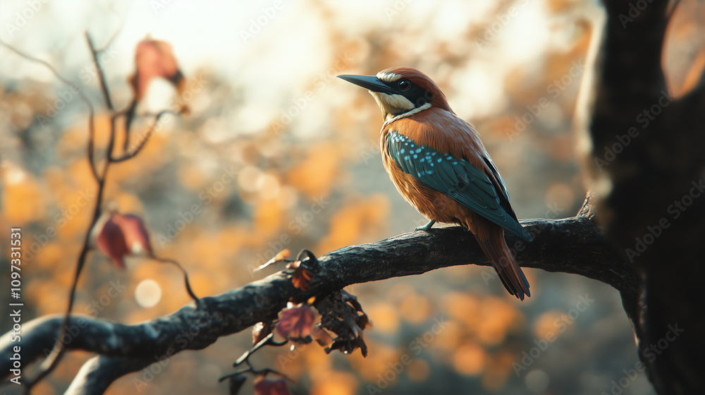 Fototapeta premium 木の枝で休むカラフルな小鳥