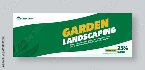 Lawn and gardening services social media facebook cover web banner template, garden landscaping banner