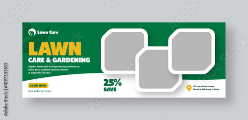 Lawn and gardening services social media facebook cover web banner template, garden landscaping banner