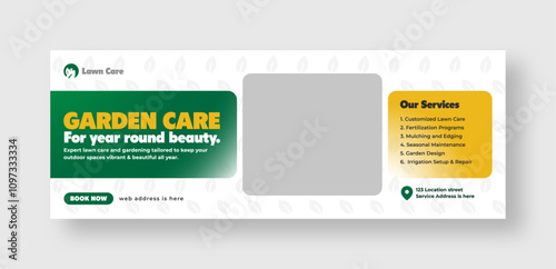 Lawn and garden care services social media facebook cover web banner template, garden landscaping banner