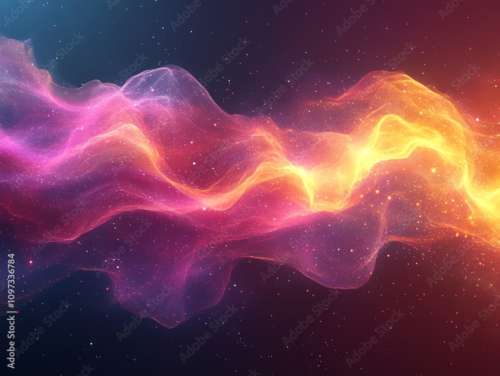 A vibrant cosmic wave of colors representing energy and movement in a celestial background. A vibrant cosmic wave of colors representing energy and movement in a celestial background.