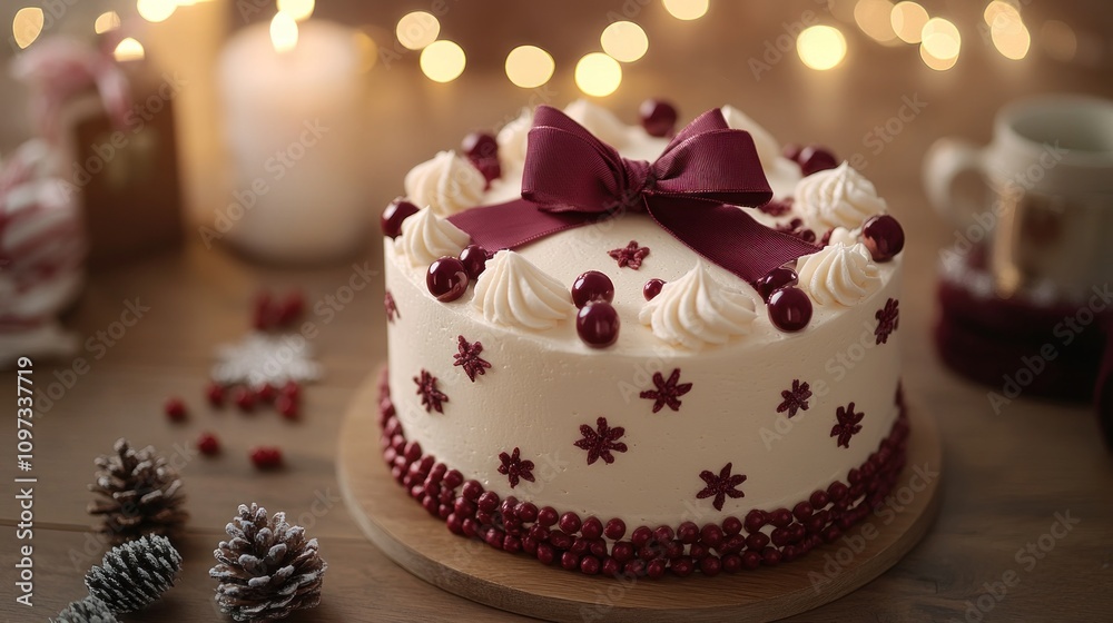A beautifully decorated cake with festive elements and soft lighting, perfect for celebrations. A beautifully decorated cake with festive elements and soft lighting, perfect for celebrations.