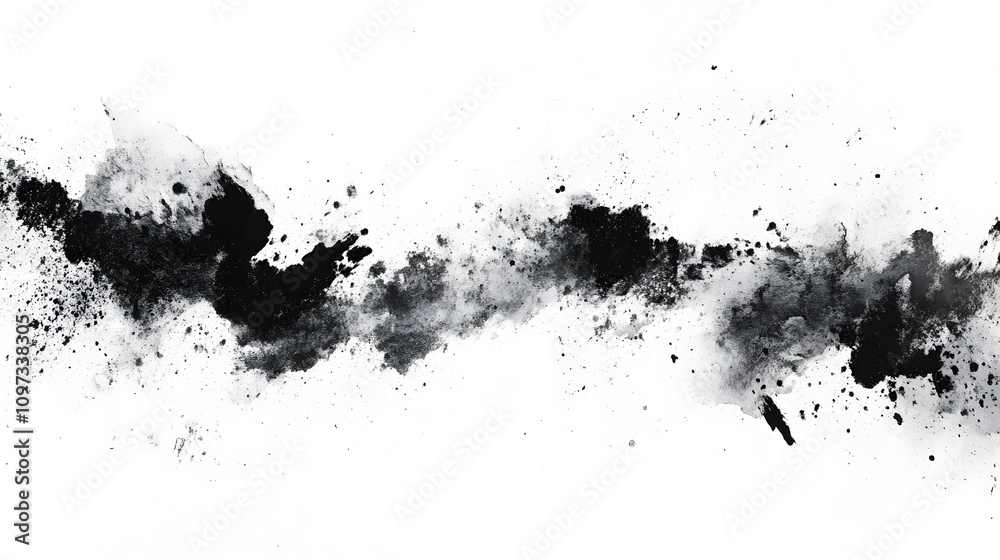 Fototapeta premium Art Abstract grain black and white watercolor dot blot painting . Copy space grunge texture horizontal background