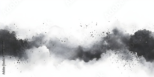 Art Abstract grain black and white watercolor dot blot painting . Copy space grunge texture horizontal background
