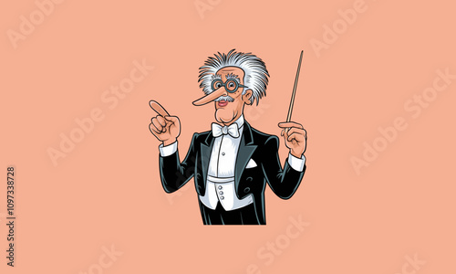 Funny orchestra conductor with exaggerated features.