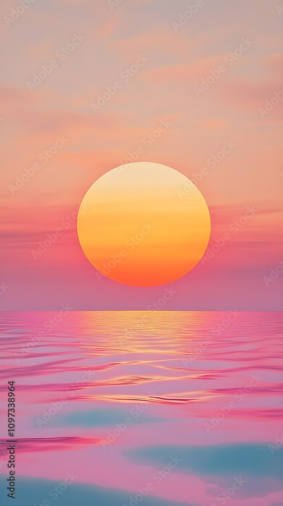 A sunrise above the horizon glowing in orange and pink casting light across a serene ocean with a gradient sky for smartphone wallpaper A sunrise above the horizon glowing in orange and pink casting light across a serene ocean with a gradient sky for smartphone wallpaper