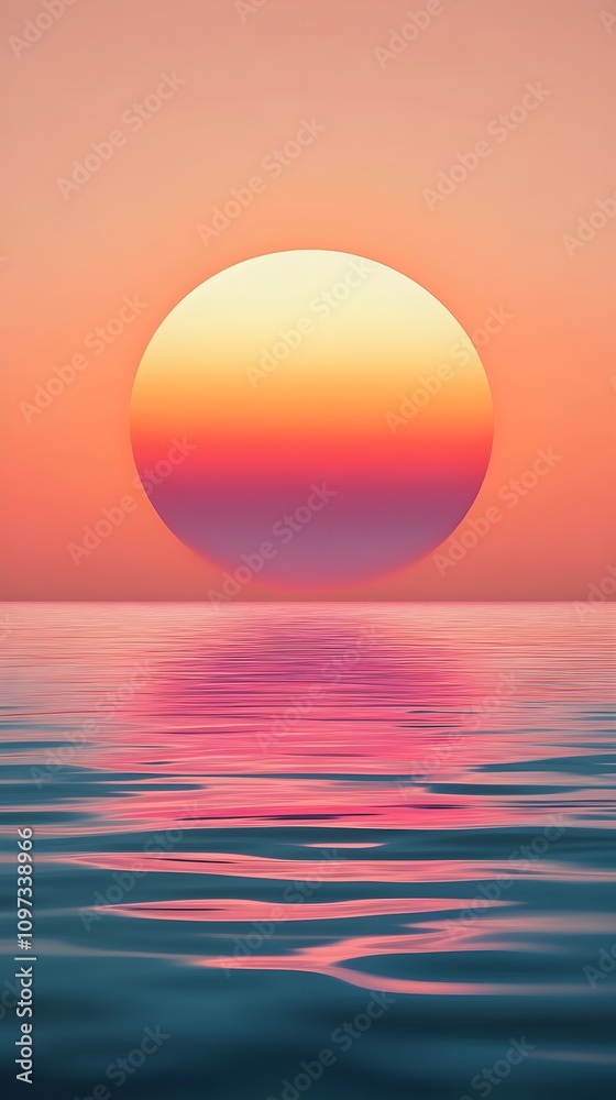 A sunrise above the horizon glowing in orange and pink casting light across a serene ocean with a gradient sky for smartphone wallpaper A sunrise above the horizon glowing in orange and pink casting light across a serene ocean with a gradient sky for smartphone wallpaper
