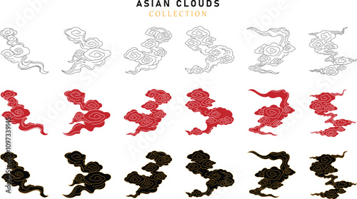 vector set of clouds in traditional japanese or chinese style, design elements, cloud icons collection	