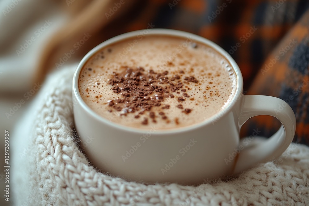 Hot chocolate in hand with a cozy blanket, creating a warm winter retreat. Hot chocolate in hand with a cozy blanket, creating a warm winter retreat.