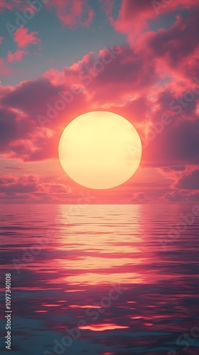 A sunrise above the horizon glowing in orange and pink casting light across a serene ocean with a gradient sky for smartphone wallpaper