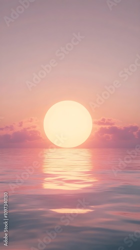 A sunrise above the horizon glowing in orange and pink casting light across a serene ocean with a gradient sky for smartphone wallpaper