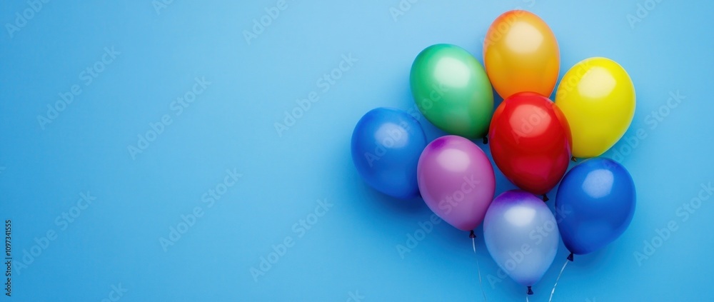 A colorful arrangement of balloons on a blue background, perfect for celebrations. A colorful arrangement of balloons on a blue background, perfect for celebrations.
