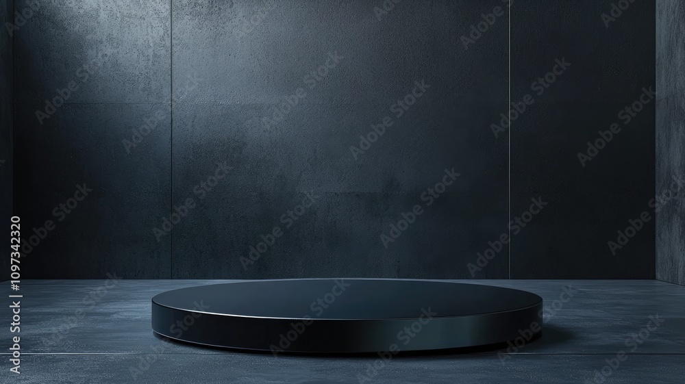 A Circular Platform in a Minimalist Black Room A Circular Platform in a Minimalist Black Room