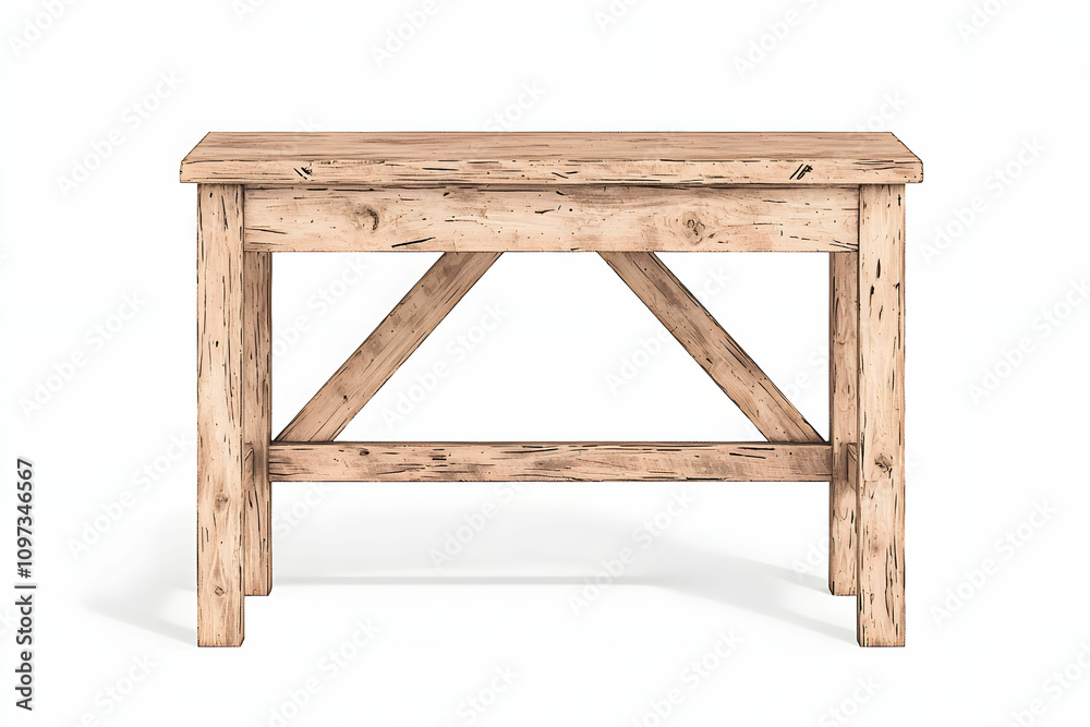 Rustic Wooden Table with Natural Finish Supported by Sturdy Cross Braces Ideal for Home Decor and Furniture Styling in Modern and Traditional Settings Rustic Wooden Table with Natural Finish Supported by Sturdy Cross Braces Ideal for Home Decor and Furniture Styling in Modern and Traditional Settings