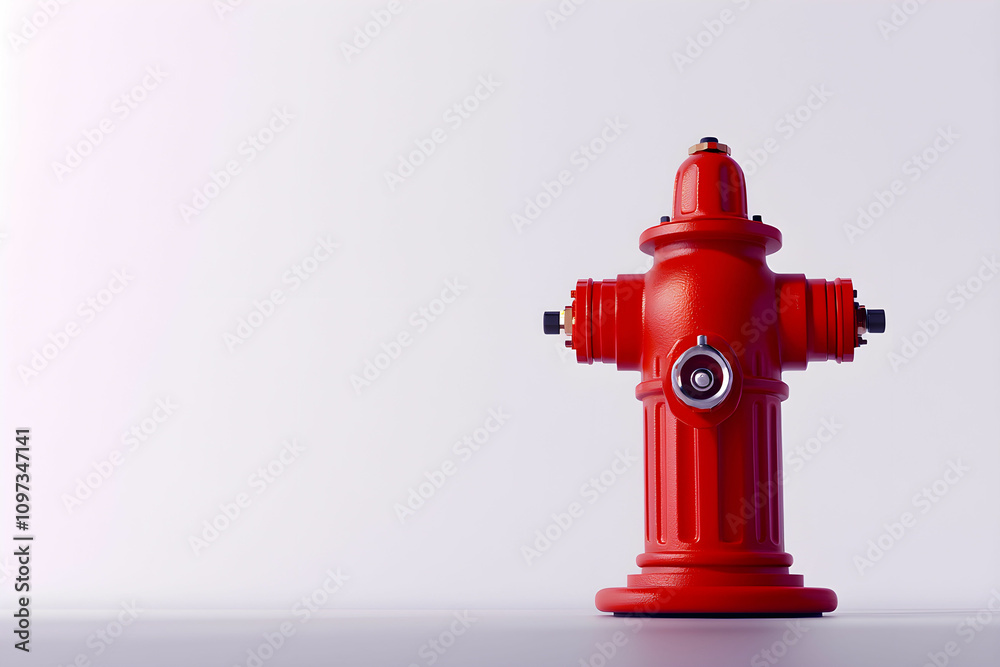 Vibrant Red Fire Hydrant Against Neutral Background, Symbol of Urban Safety and Fire Prevention, Essential Element of City Infrastructure Vibrant Red Fire Hydrant Against Neutral Background, Symbol of Urban Safety and Fire Prevention, Essential Element of City Infrastructure