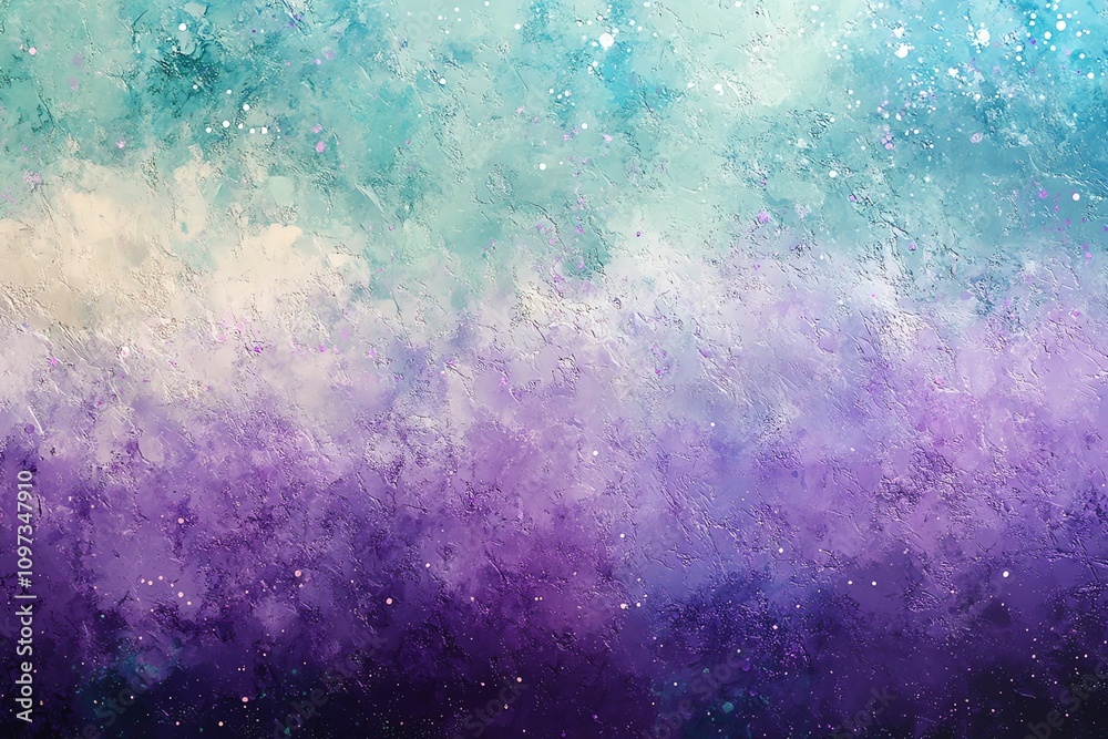 Obraz premium Abstract artwork featuring a gradient of teal and purple hues with a textured, dreamy appearance.