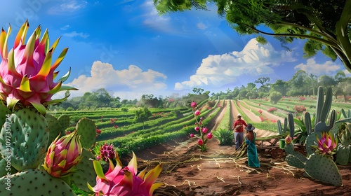 a dragon fruit farm in full bloom  photo