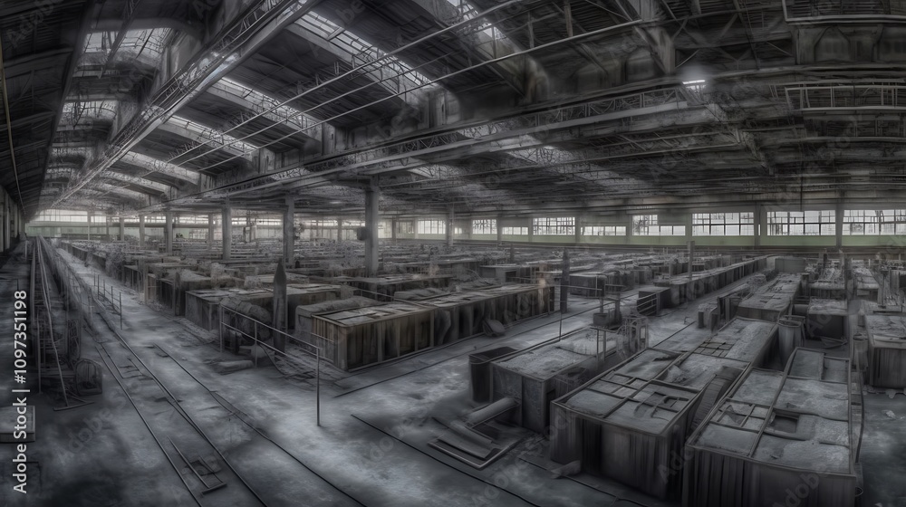 Fototapeta premium Abandoned Factory Interior Showing Extensive Decay And Dust