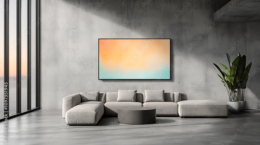 Fototapeta premium Modern living room design cozy apartment interior decoration minimalist style warm atmosphere