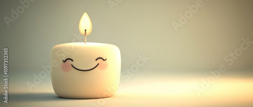 A cheerful candle with a smiling face, radiating warmth and light.