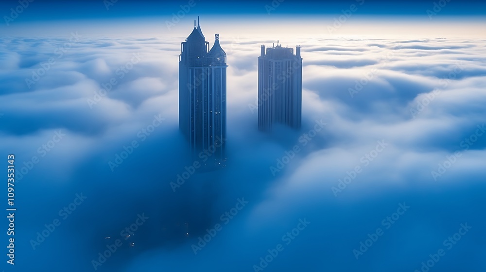 Twin Towers Emerging From A Sea Of Clouds Twin Towers Emerging From A Sea Of Clouds