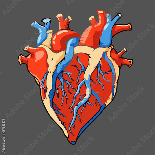 Detailed Illustration of Human Heart Anatomy and Function