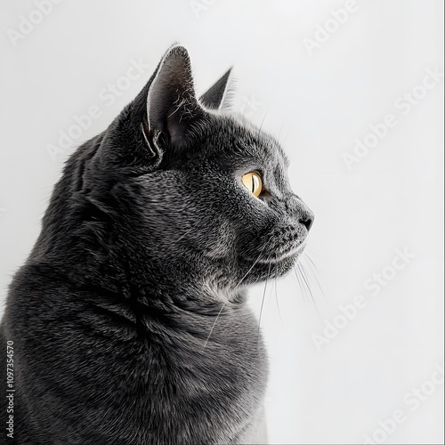 Chartreux cat side view portrait isolated on white background  photo