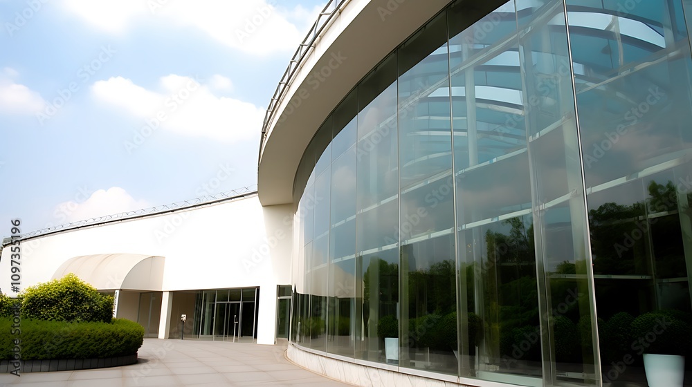 Obraz premium Modern White Building With Extensive Glass Facade