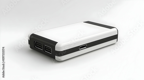 White and black rectangular device with ports.