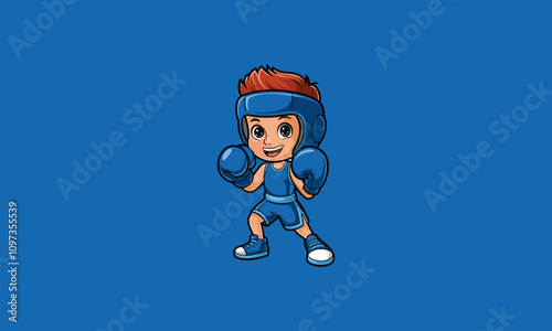 Smiling young boxer in blue gear ready for action.