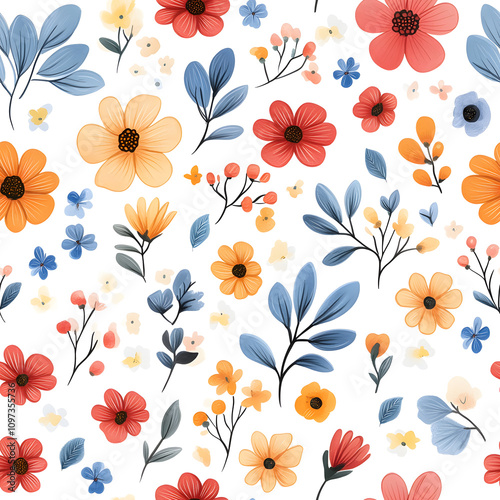 Wallpaper Mural Floral flowers and beautiful colorful leaves wallpaper seamless pattern for interior decoration or background. Torontodigital.ca
