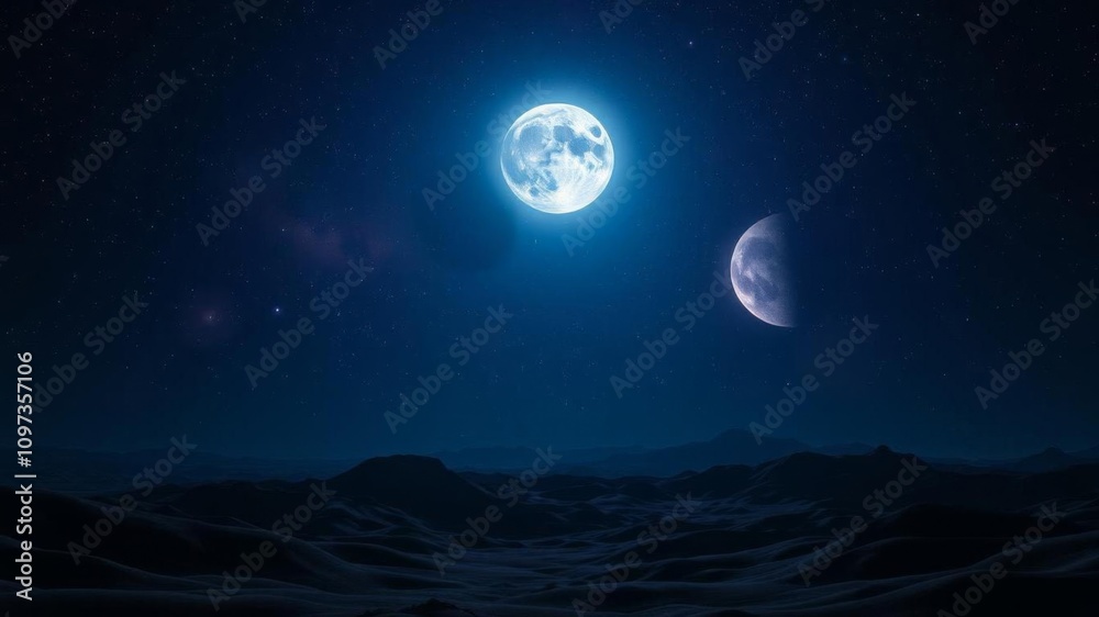 Colorful alien planet with swirling purple and blue clouds set against a dark galaxy night sky filled with twinkling stars and a glowing moon, night sky, poster Colorful alien planet with swirling purple and blue clouds set against a dark galaxy night sky filled with twinkling stars and a glowing moon, night sky, poster