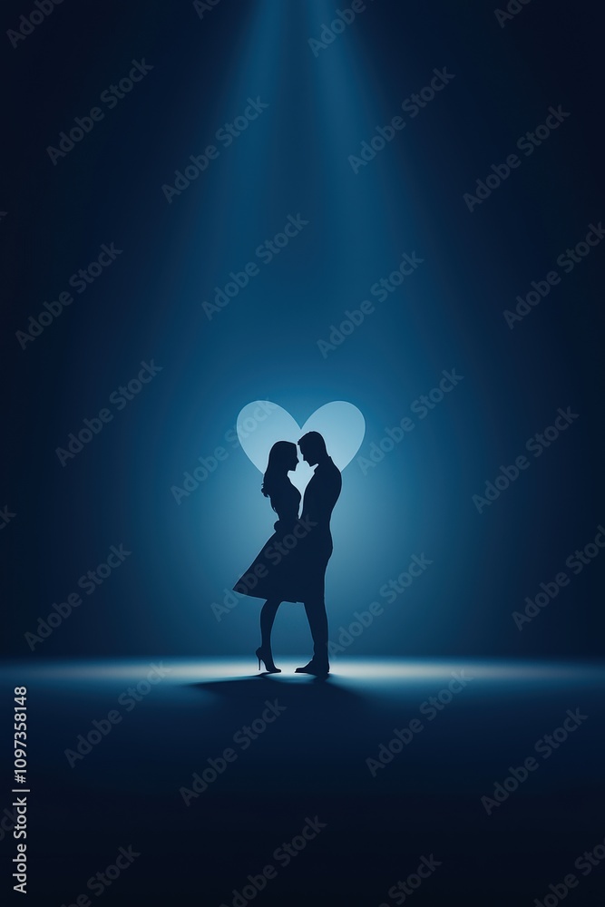 Obraz premium Heart pattern projected on a couple dancing under soft lights