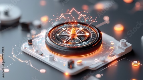 Futuristic Compass with Neon Elements in Dark Technology Setting