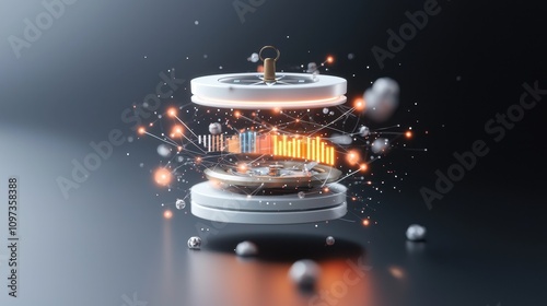 Futuristic Mechanical Components with Abstract Data Visualization