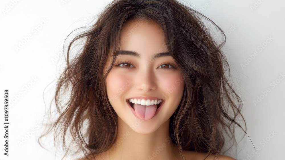 舌を出してあっかんべーをする女性 舌を出してあっかんべーをする女性