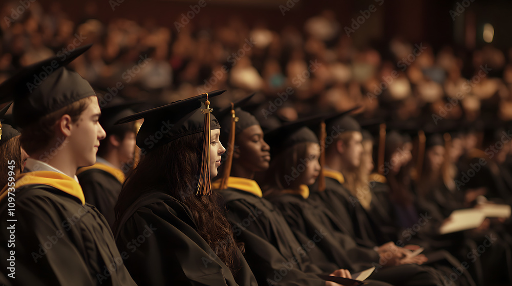 Obraz premium graduation ceremony university college graduate inspiring emotional cap gown crowded background achievement celebration pride accomplishment hope future education students success celebrate job search