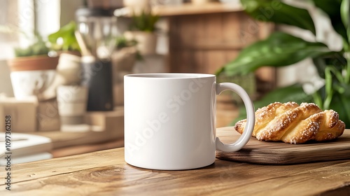 White Mug and Pastry on Wooden Table