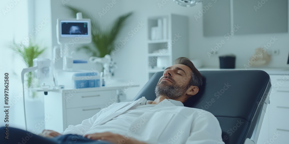 Relaxed Man on Medical Examination Table Relaxed Man on Medical Examination Table
