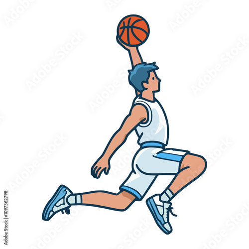 basketball player slamdunk sport cartoon character flat color vector illustration template design