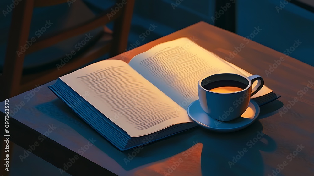 Open Book And Coffee Cup On Wooden Table Open Book And Coffee Cup On Wooden Table